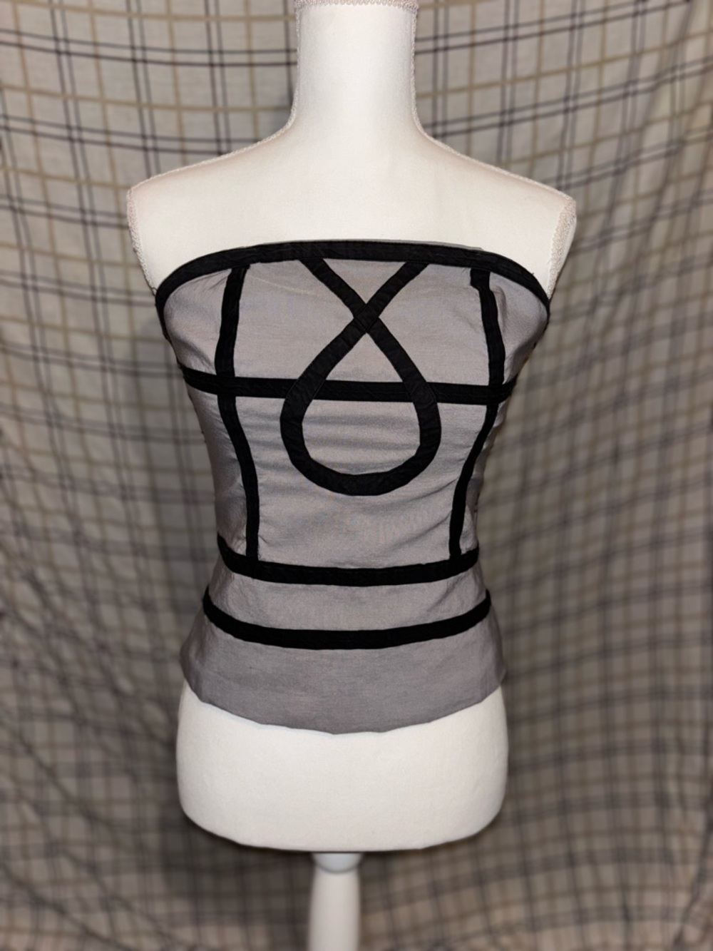 DO+BE Gray Sheer Strapless Top with Black Geometric Trim